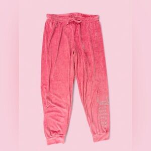 Juicy Couture Pink Velour Joggers | Rhinestone Logo | Size L